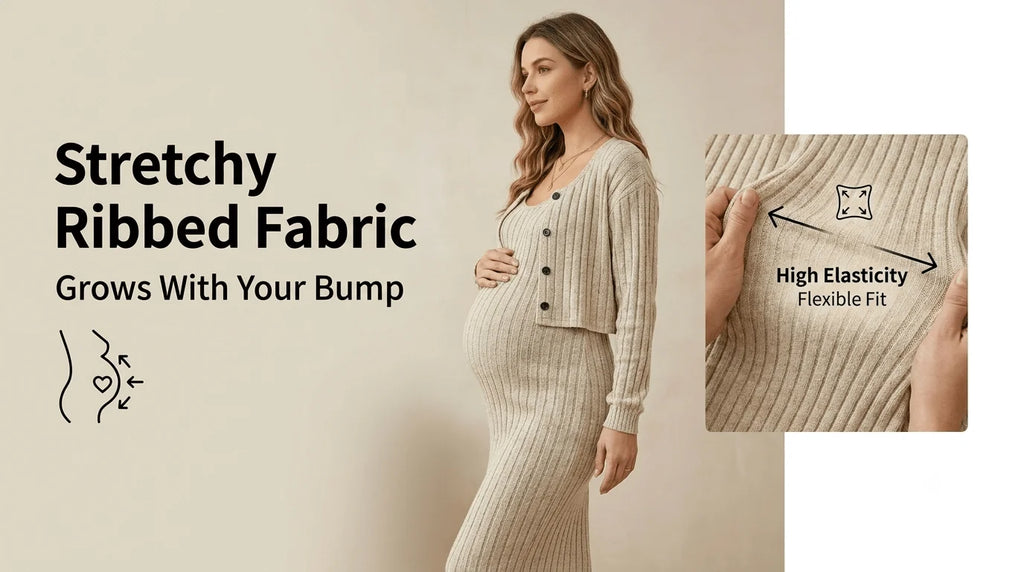 2-piece set, maternity sweater, dress, top set, autumn and winter long dress, long sleeve, casual and comfortable maternity wear.