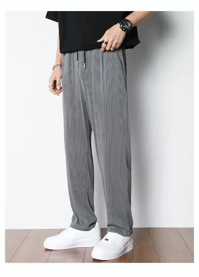 Summer White Casual Pants Men's Ice Silk Pants Men's Drape Floor Mop Pants  Korean Straight Loose Wide Leg Long Pants
