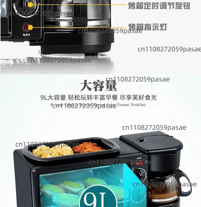 Three-in-one Breakfast Machine, Household Multi-functional Electric Oven, Coffee Machine, Grilling and Frying in One