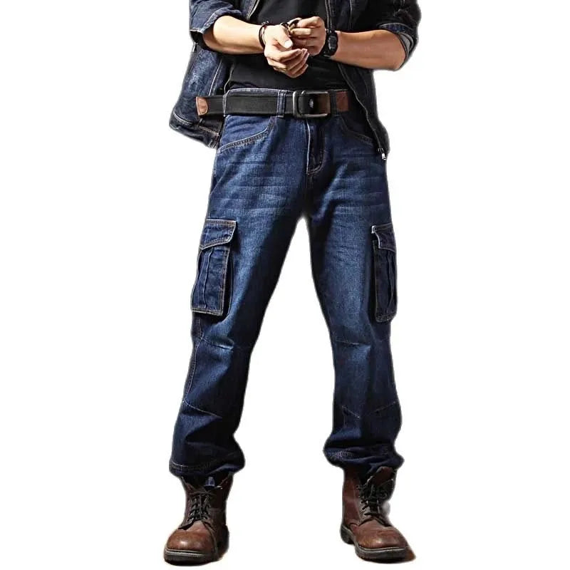 MORUANCLE Men's Casual Cargo Jeans Pants With Multi Pockets Workwear Tactical Denim Trouers Outdoor Climbing Stretch