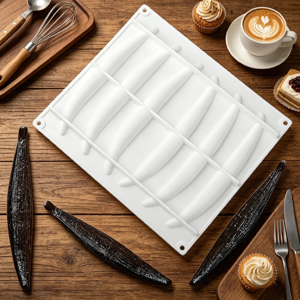 1 or 6 or 10-Cell Vanilla Pod Design Chocolate Mold Dessert Baking Tools Kitchen Silicone Bakeware Food Grade Cake Mould