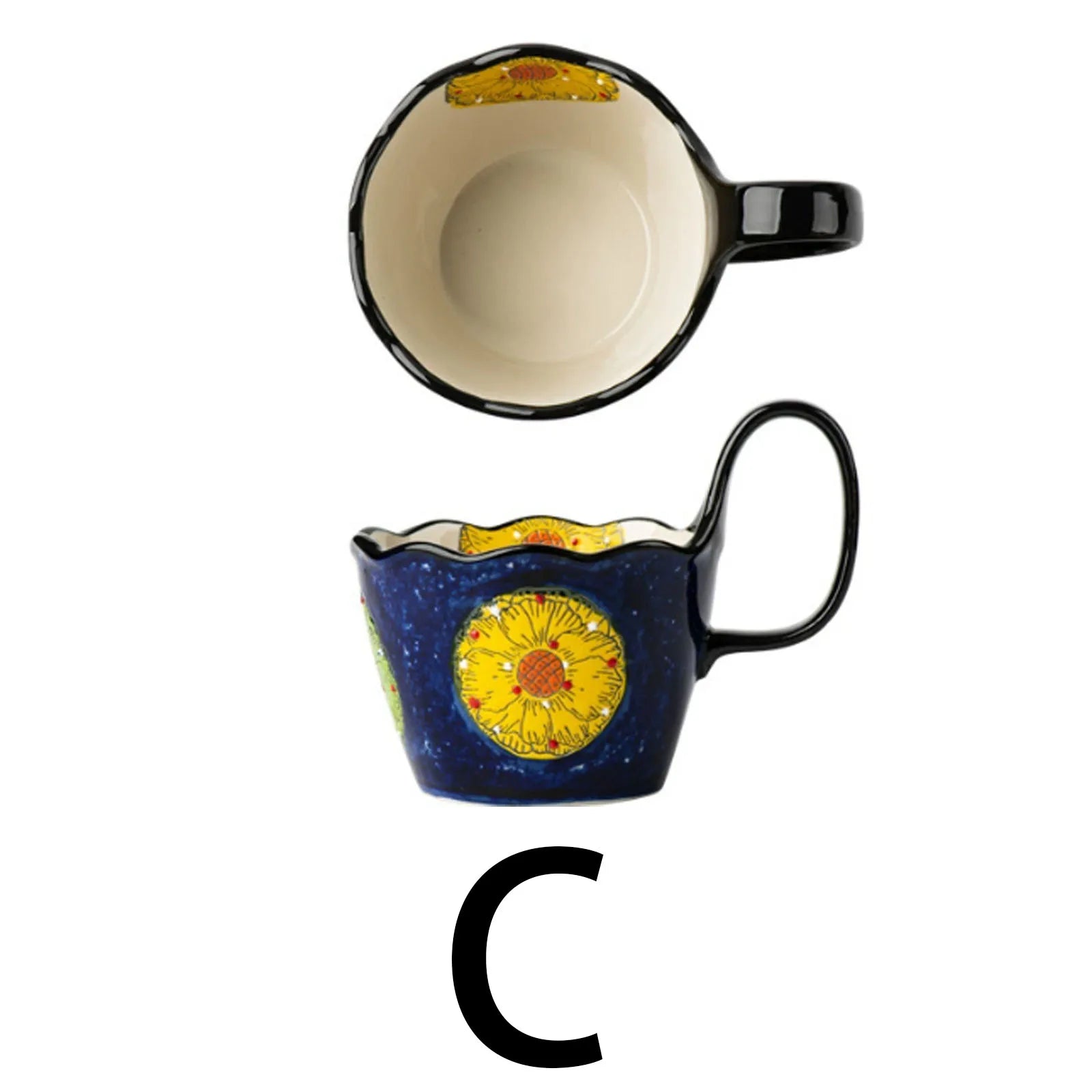 1pc, Bohemian Style Ceramic Cup, with Handle for Easy Removal, Coffee Cup, Afternoon Tea Cup, Breakfast Cup, Milk Cup