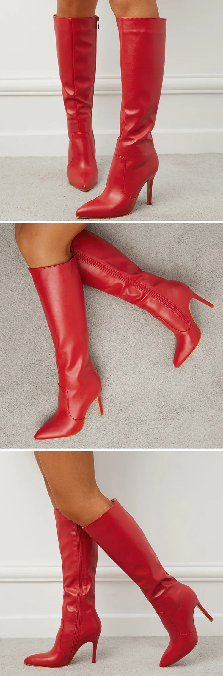 Women's Fashion Elegant Pointed Thin Heel Knee High Long Boots2024 Spring/Autumn PU Panel Side Zipper Boots Western35-42