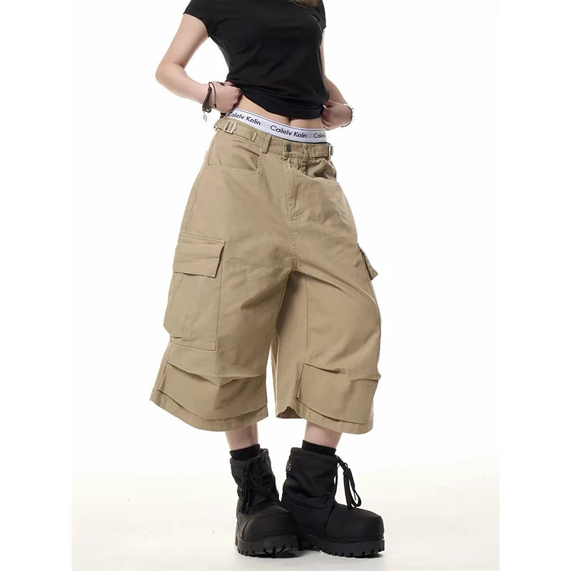 ZHIZOU Summer Women American Retro Black Jeans Shorts Y2K 2000s Harajuku Baggy Cargo Denim Shorts Streetwear High Street New