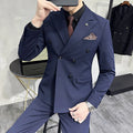S-7XL ( Blazer + Vest + Pants ) Striped Plaid Solid Color Mens Formal Business Suit 3Pcs Set Groom Wedding Social Show Dress