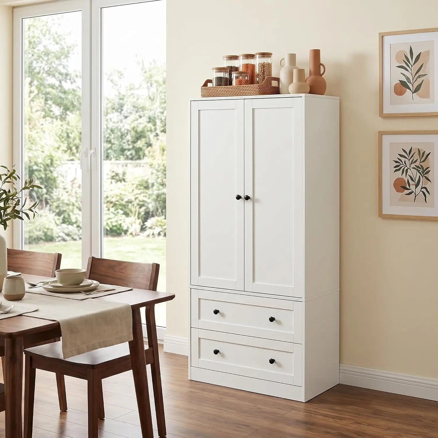 Tall White Kitchen Pantry, Storage Cabinet with Doors and Drawers, Freestanding Wooden Organizer for Kitchen, Customized