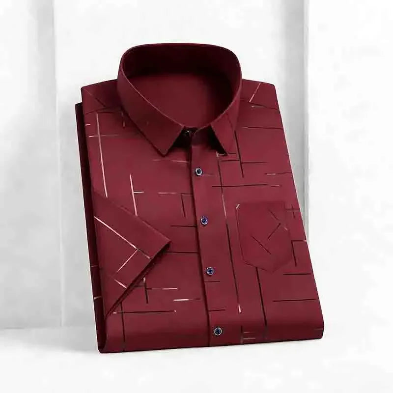 2026 New Men's Silky Short Sleeve Shirt Wrinkle-Resistant Short Sleeve Casual Office Daily Wear