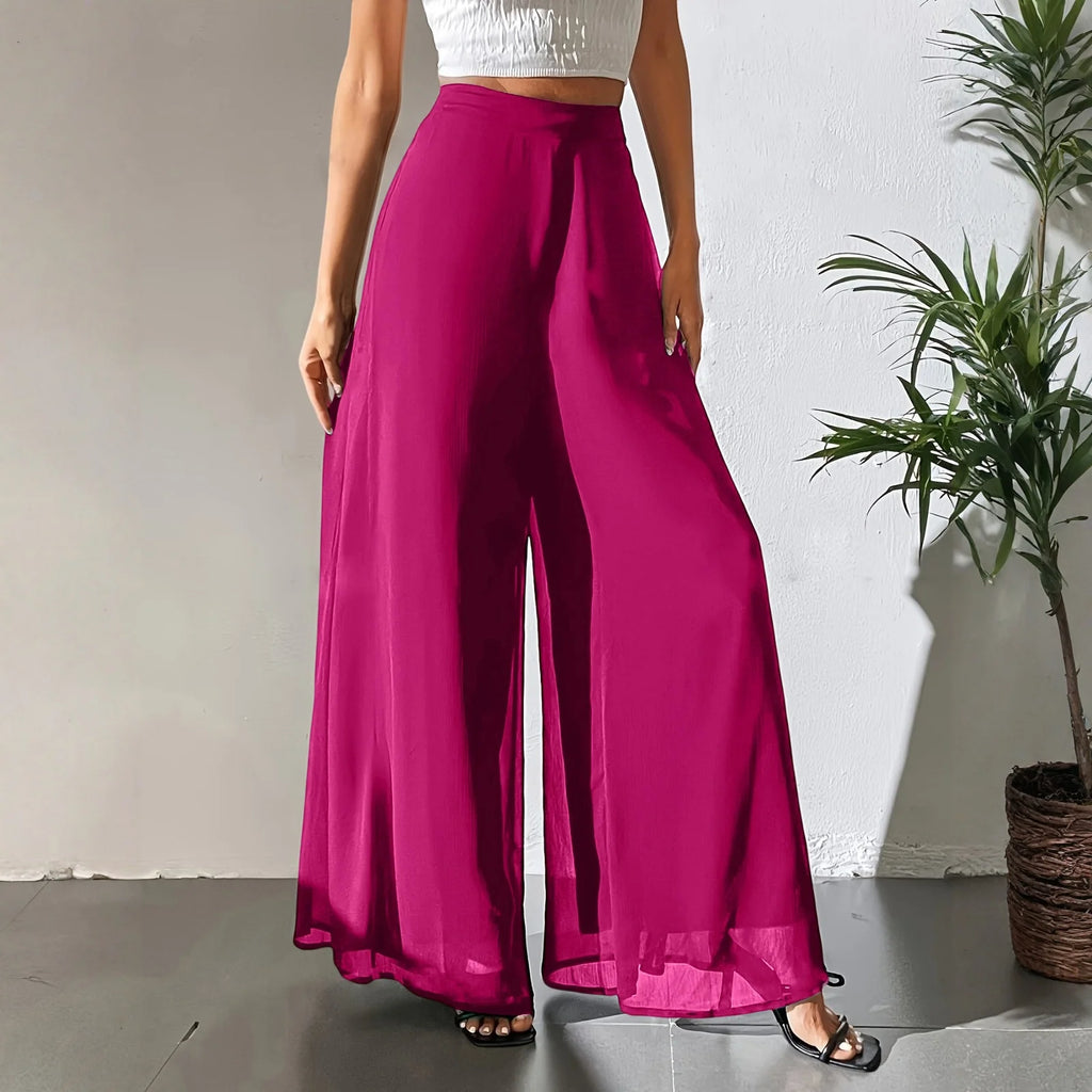 New Mom's Loose Pants Summer Fashion Versatile Ice Silk Chiffon Wide Legged Pants Women's Straight Casual 9-point Trousers