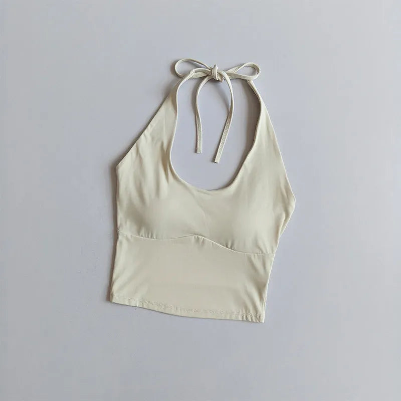 Women's Slimming Halter Neck Tube Top Yoga Vest One Cup Back Sling Fixed Gather Gym Outerwear for Summer Sexy Fitness Bras