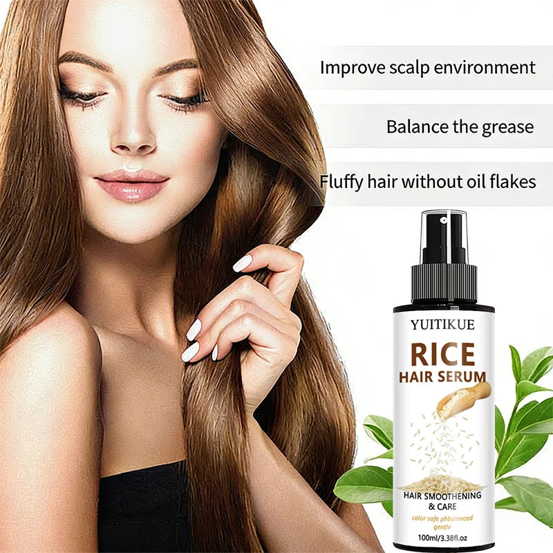 YUITIKUE Rice Water Hair Serum Spray - Nourishes, Strengthens & Adds Shine for Soft, Non-Flat Hair