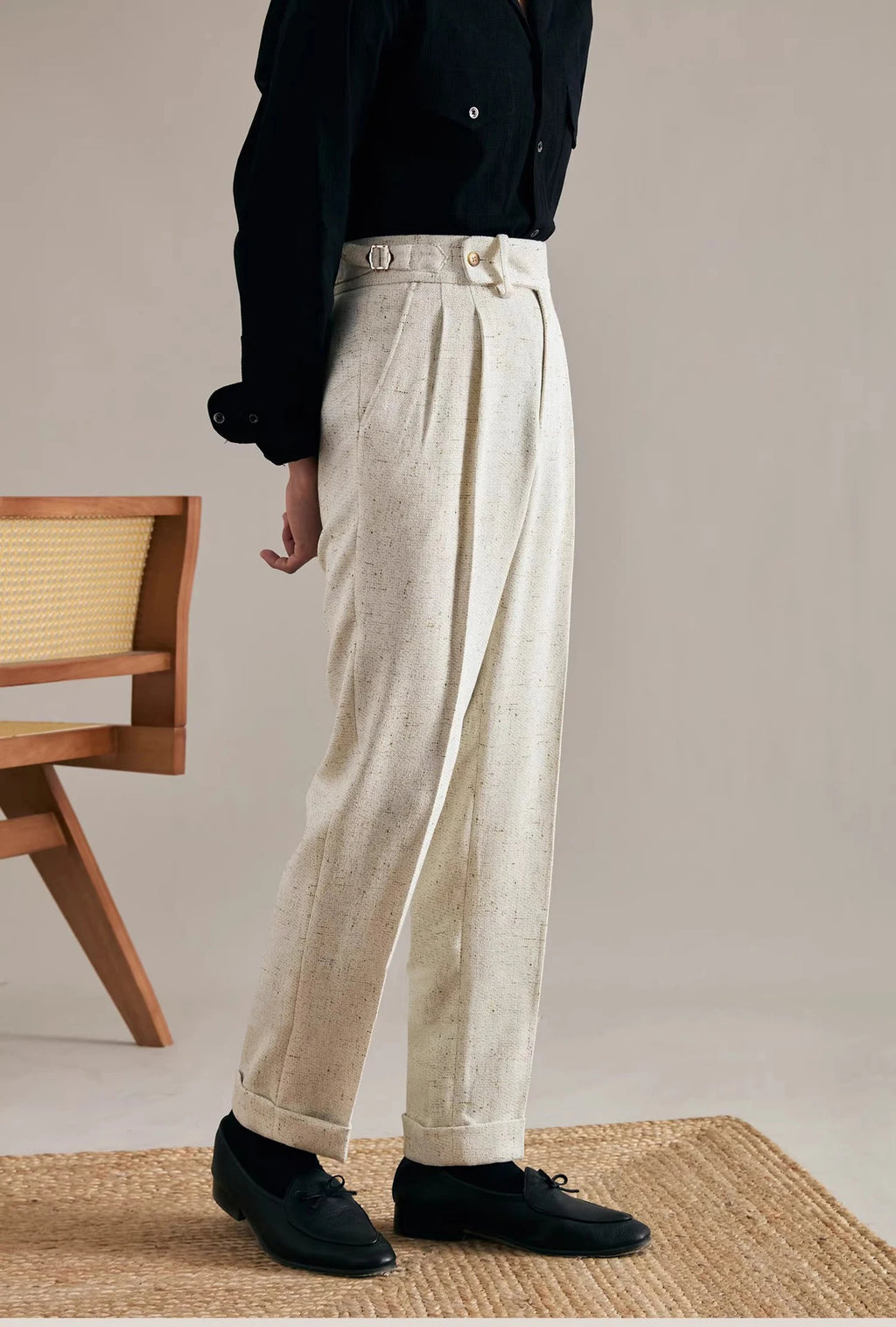 Imitation Linen British Style Naples Pants For Men Spring Summer Business Casual High Waist Straight Senior Suit Trousers Male