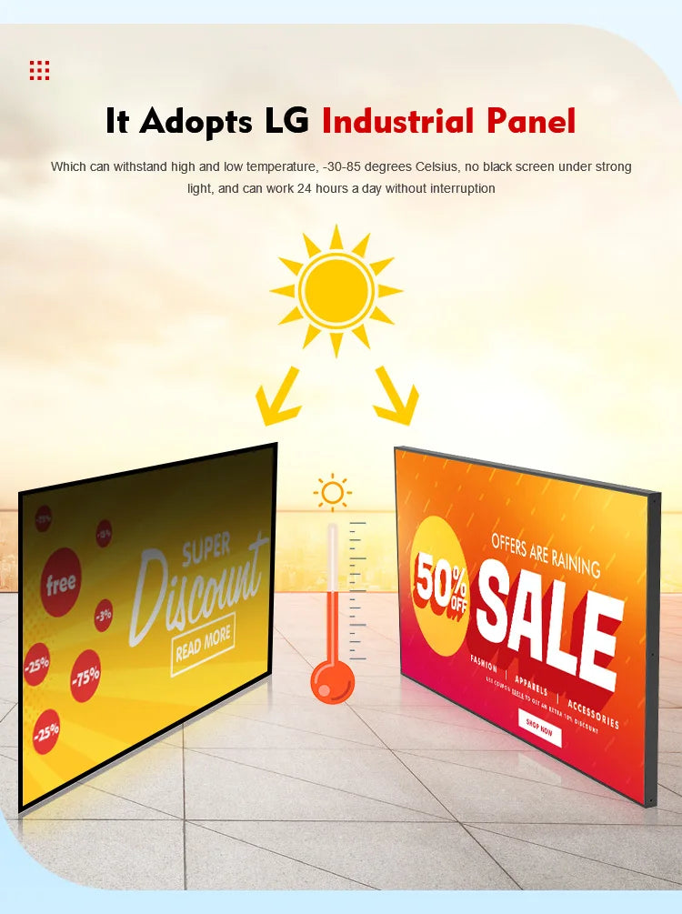 65 Inch 55 Inch Single Dual Side LCD Digital Signage High Brightness 2500 Nits Window Facing Advertising Android Player