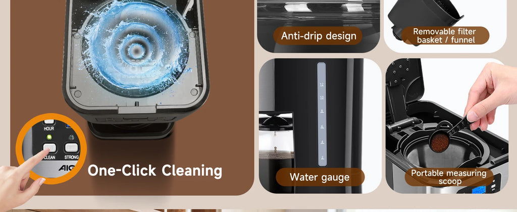 Electric Drip Coffee Maker, with Reusable Filter, Lcd Screen, 24-Hour Programmable, Self-Cleaning, 12-Cup Capacity, 950W