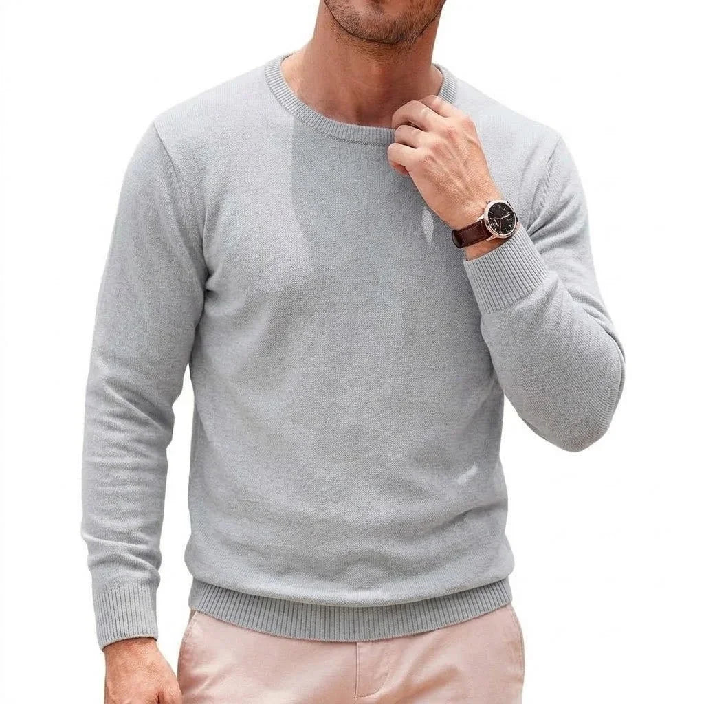 Mens Casual Crew Neck Knit Pullover Fall Cozy Jumper Refined Long Sleeve Business Knit Top Winter Outerwear Knit Office Apparel