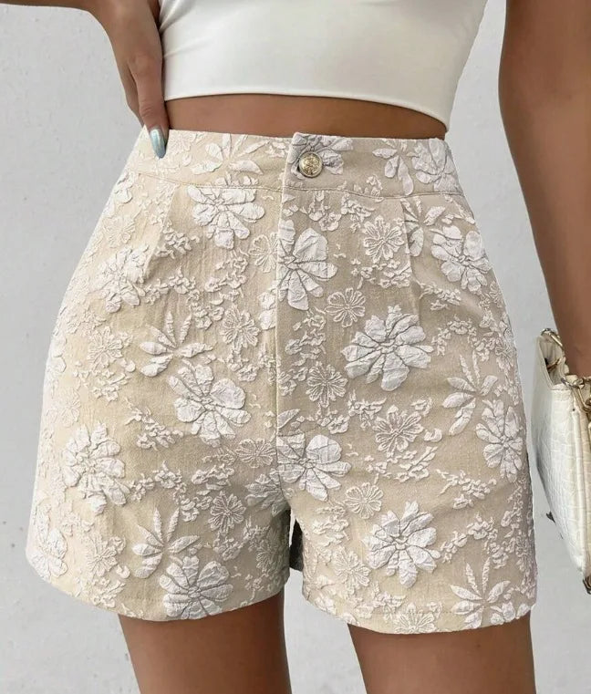 Women's Retro Jacquard High Waist Straight Shorts Summer Breathable Street Casual Hot Pants Versatile Bottoms for Daily Vacation
