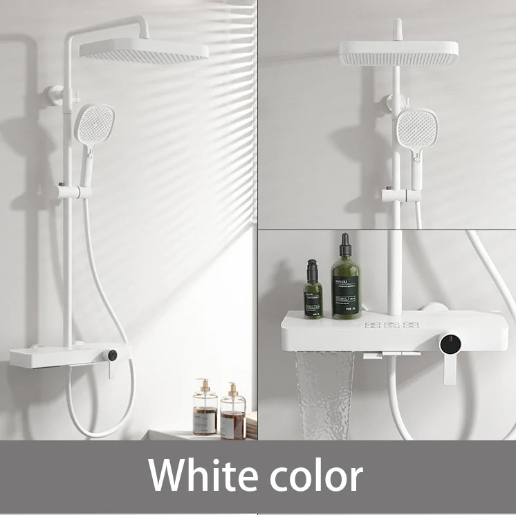 Wall Mounted Piano Digital Bathroom Shower Set 12 Inch Rainfall Shower Head Copper Bathroom Faucet Hot Cold Piano Shower System