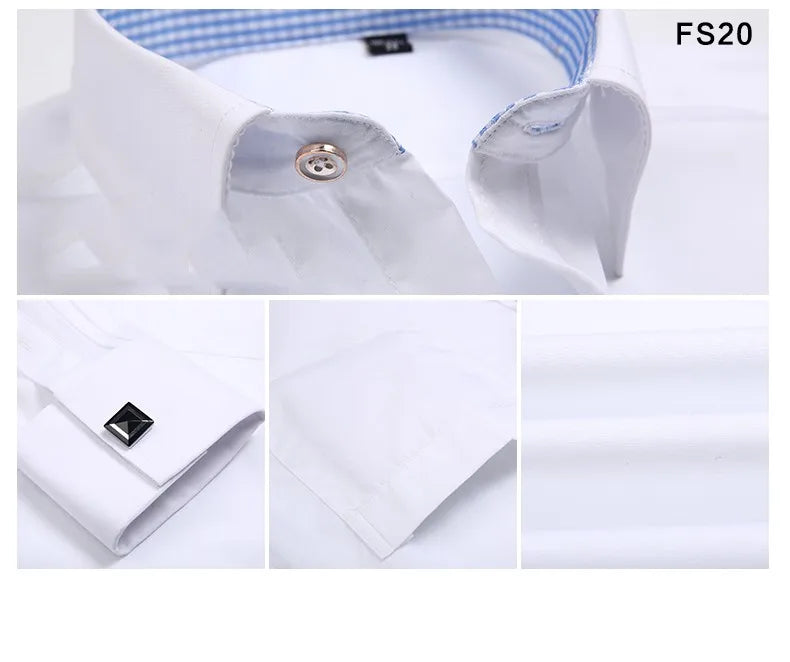2025 Classic Regular Fit White French Cufflinks Men's Business Dress Long Sleeve Shirt Lapel Men Social Shirt