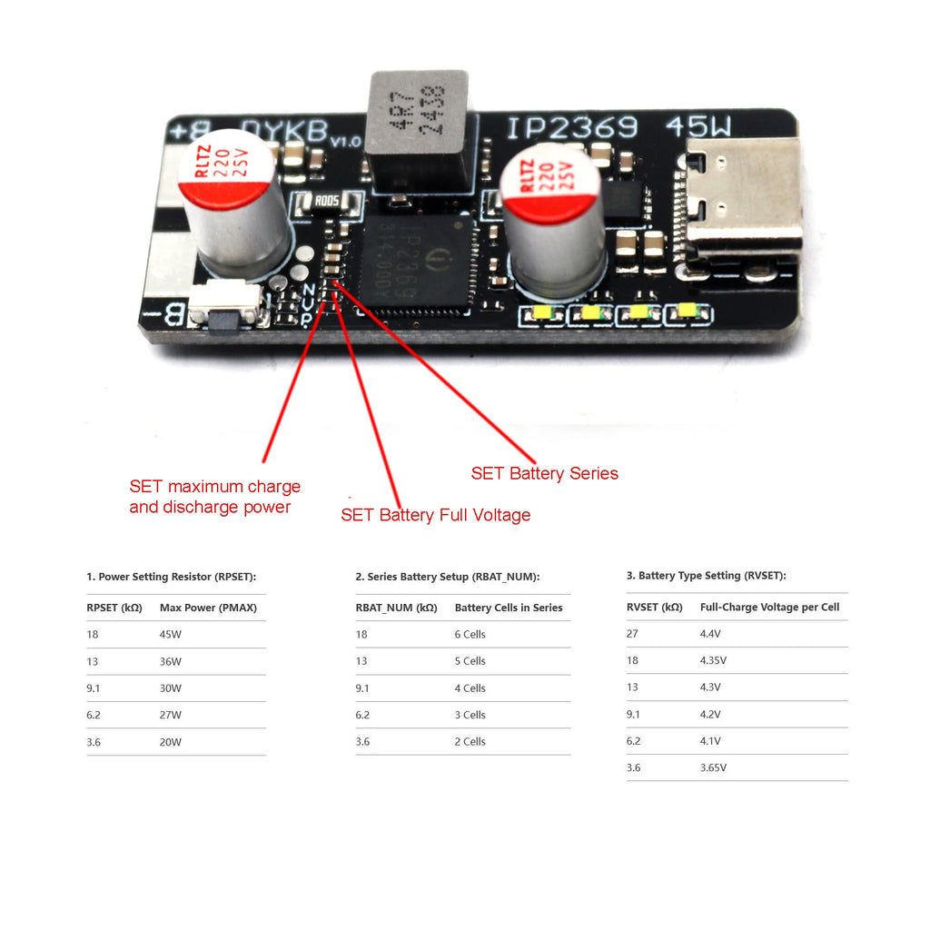 IP2369 45W 2S 3S 4S 5S 6S lithium battery Charger/Discharger module Li-ion/LiFePO4 Batteries Charger TYPE-C USB PD Fast Charging