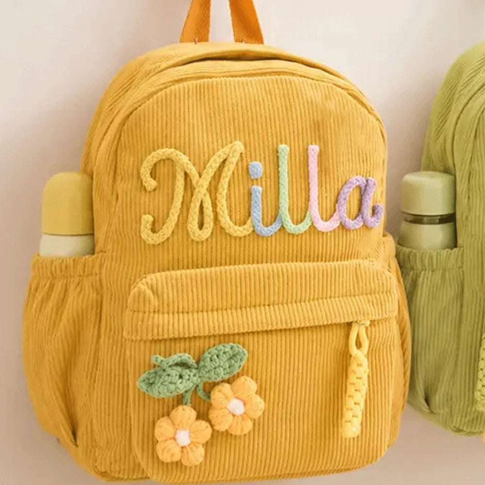 Personalized Small High-Quality Corduroy Backpack – Customizable School Bag with Name Print; Cute and Practical
