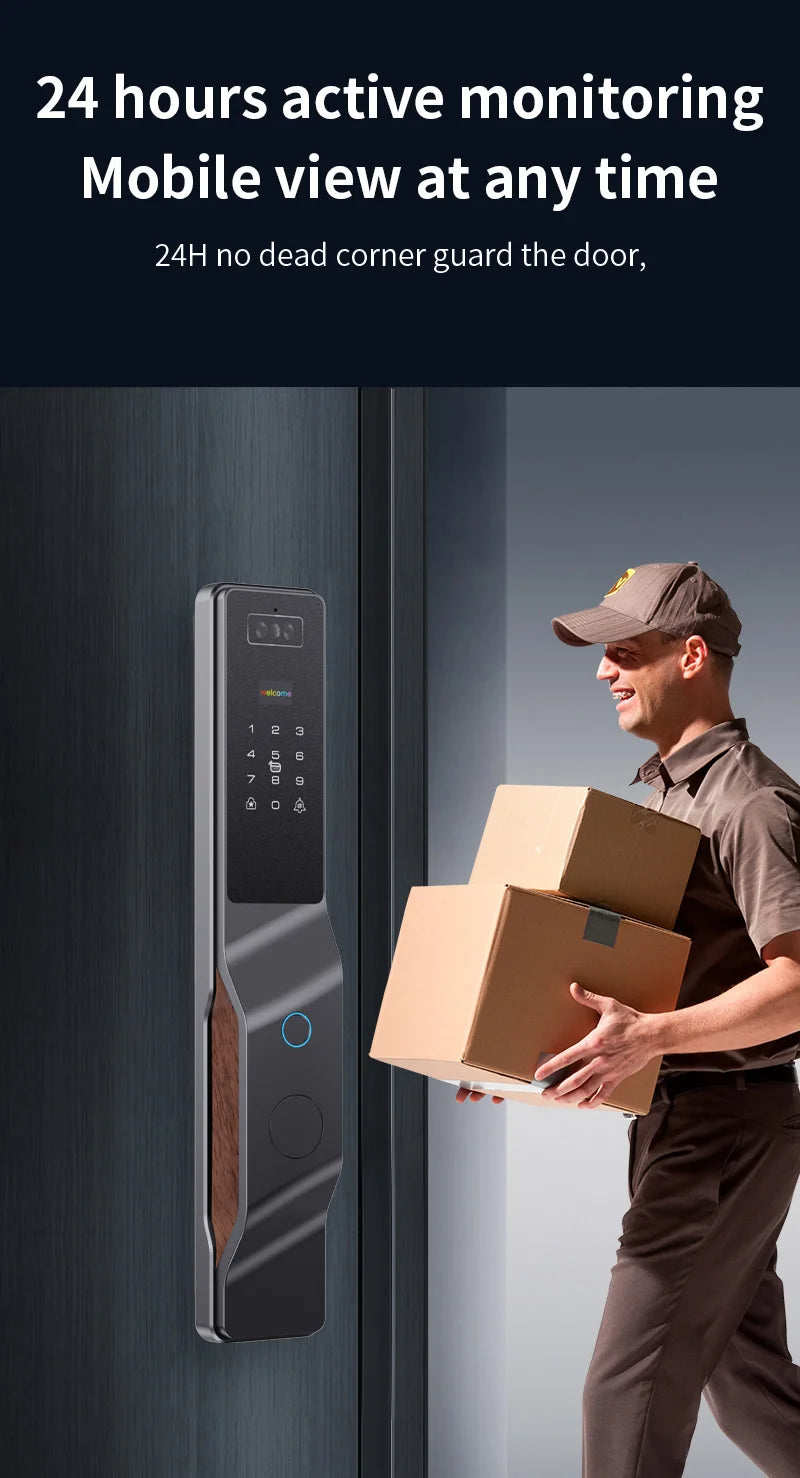 Tuya APP WIFI Remote Control Voice Intercom Smart Lock 3D Face Recognition Fingerprint Password Smart Door Lock With Camera
