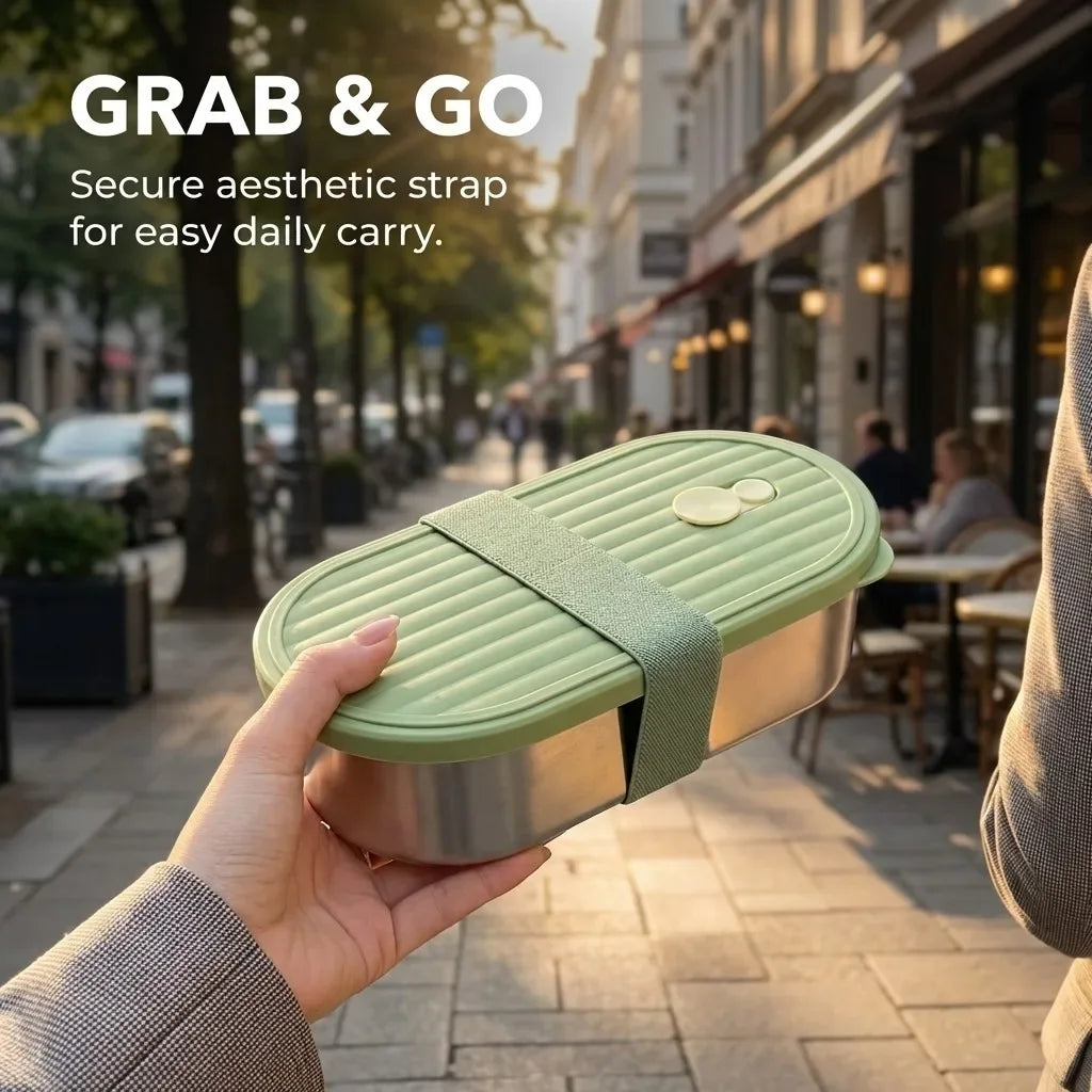 Microwaveable 304 Stainless Steel Bento Box Oval Divided Lunch Box 2 Grids Food Storage Container For Kids Students School