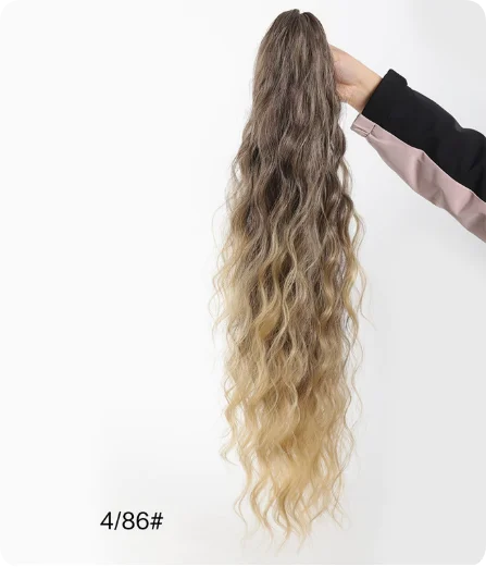 Black White Ombre Claw Clip Ponytail Hair Extensions Wavy Synthetic High Ponytail Hairpiece For Women