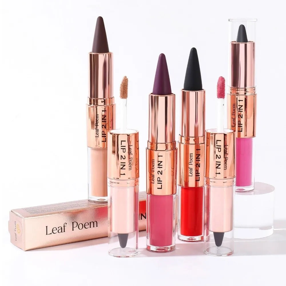 2 In1 Double Head Lip Liner Matte Finish Non Stick Waterproof Lip Contour Tapered Tip Long-Lasting Gradient Lipliner Pen