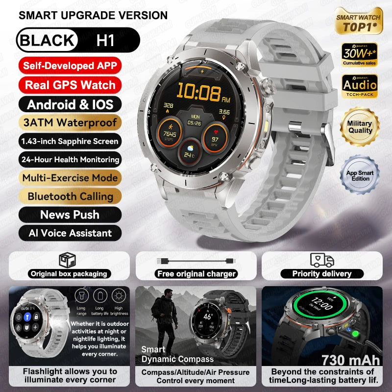 2026 New GPS Smart Watches 10 ATM Waterproof Built-in Dual-band GNSS Compass Military Sport Men SWIM Smartwatch For Android IOS