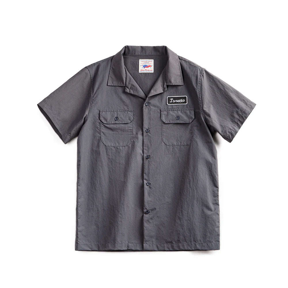 Maden Retro Toretto Short-sleeved Shirt Dark Gray Single-Breasted Large Size Lapel Thin Shirt for Men's Summer Tops