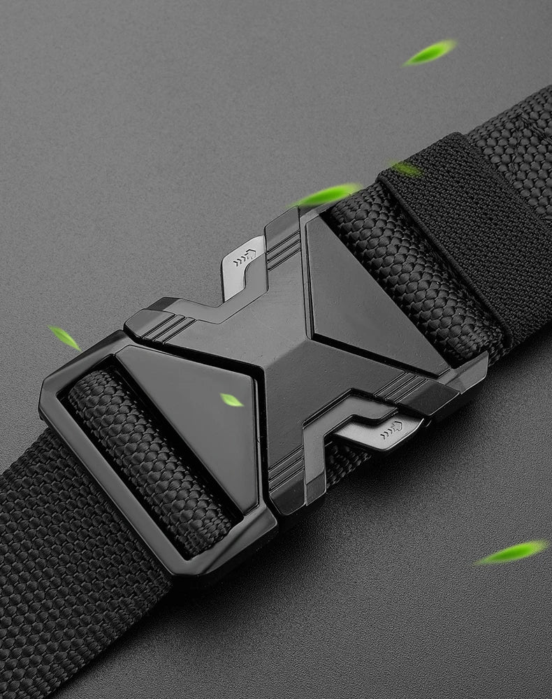 3Pcs Genuine Tactical Belt for Men - Black Quick Release Buckle Elastic Nylon Braided Material Durable Outdoor Sports Waist Belt