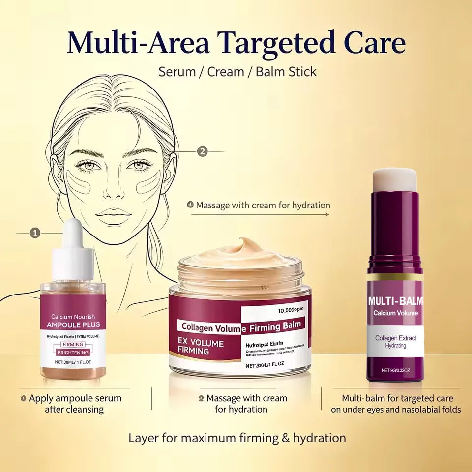 Calcium Skincare Set-Antioxidant Firming Serum Cream Fade Fine Lines Brighten Eye Patches Multi Balm Collagen Boosting Face Care