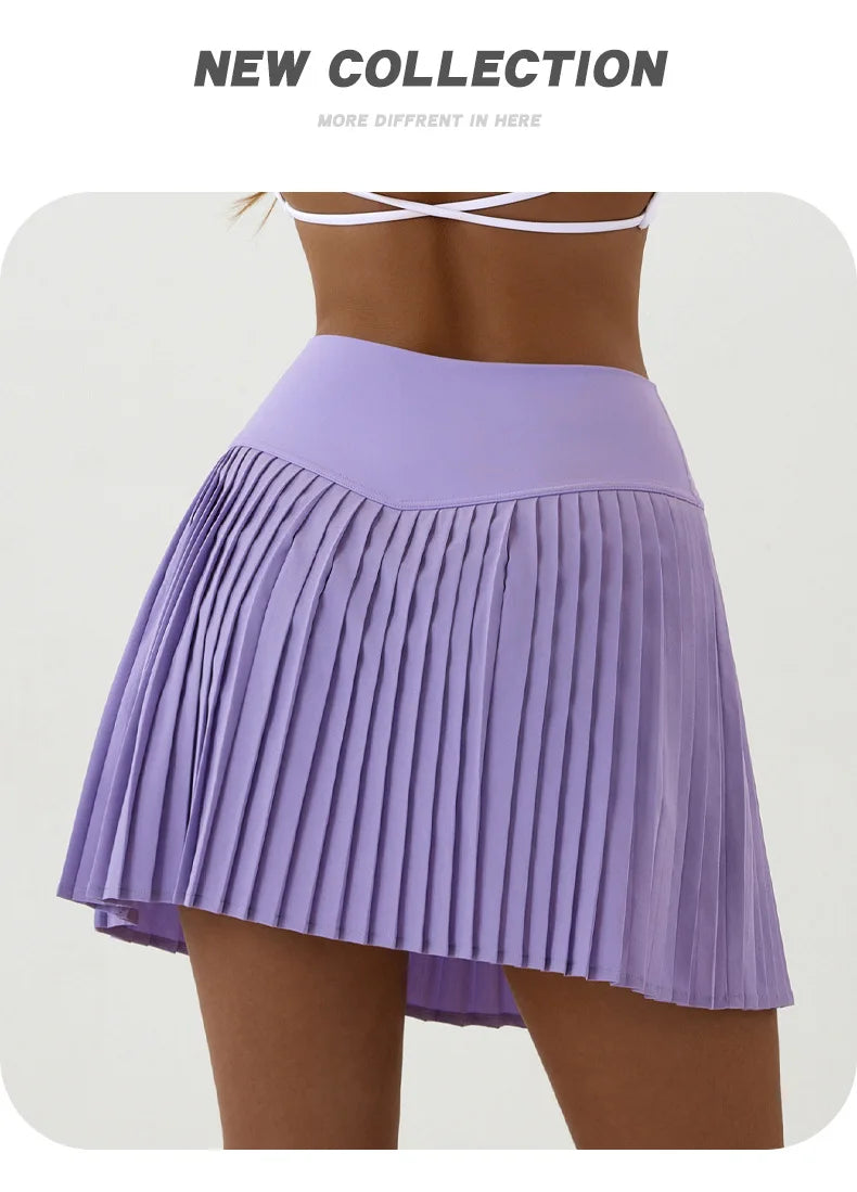High Waist Women Tennis Pleated Skirt with Inner Lining High Waist Double Layer Design Sport Sexy Fitness Yoga Shorts Dancing