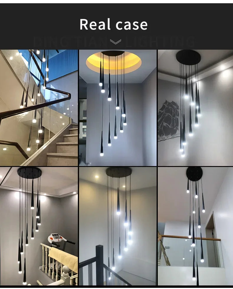 Stair Led Ceiling Chandeliers Duplex Loft Lamp Living Room Decoraction Luxury Light Appliance Hanging Lamps For  Lustre