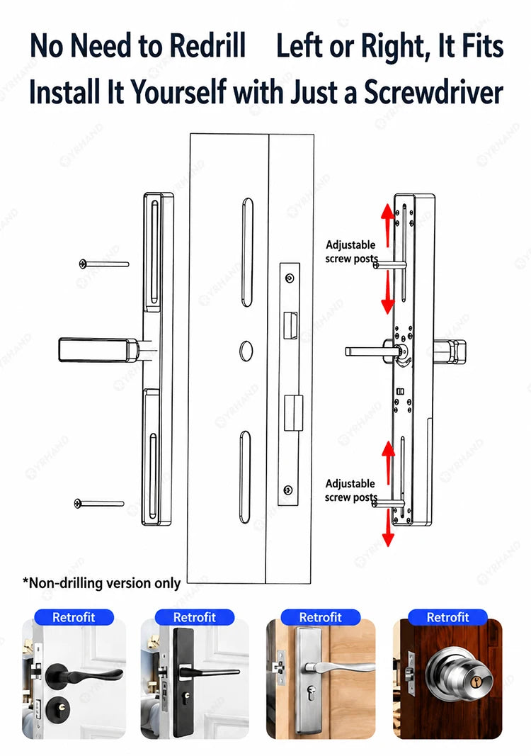 Smart Fingerprint Door Lock 34mm Ultra Narrow No Drilling Replacement TTLock App Anti Peep Password IC Key For Sliding Doors