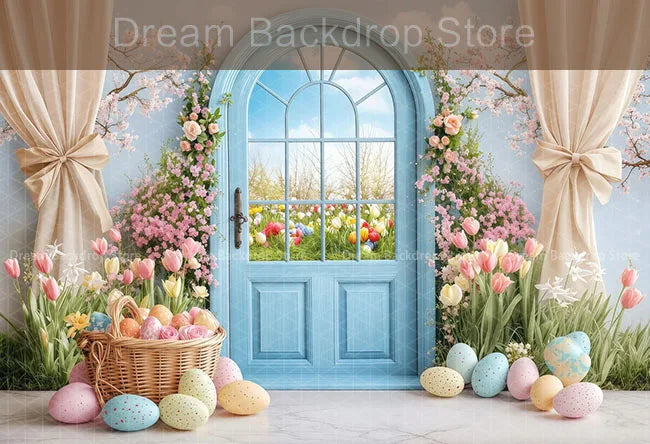 Spring Easter Background Photography Cute Rabbit Carrot Bunny Egg House Backdrop Decor for Kids Birthday Cake Smash Photo Studio