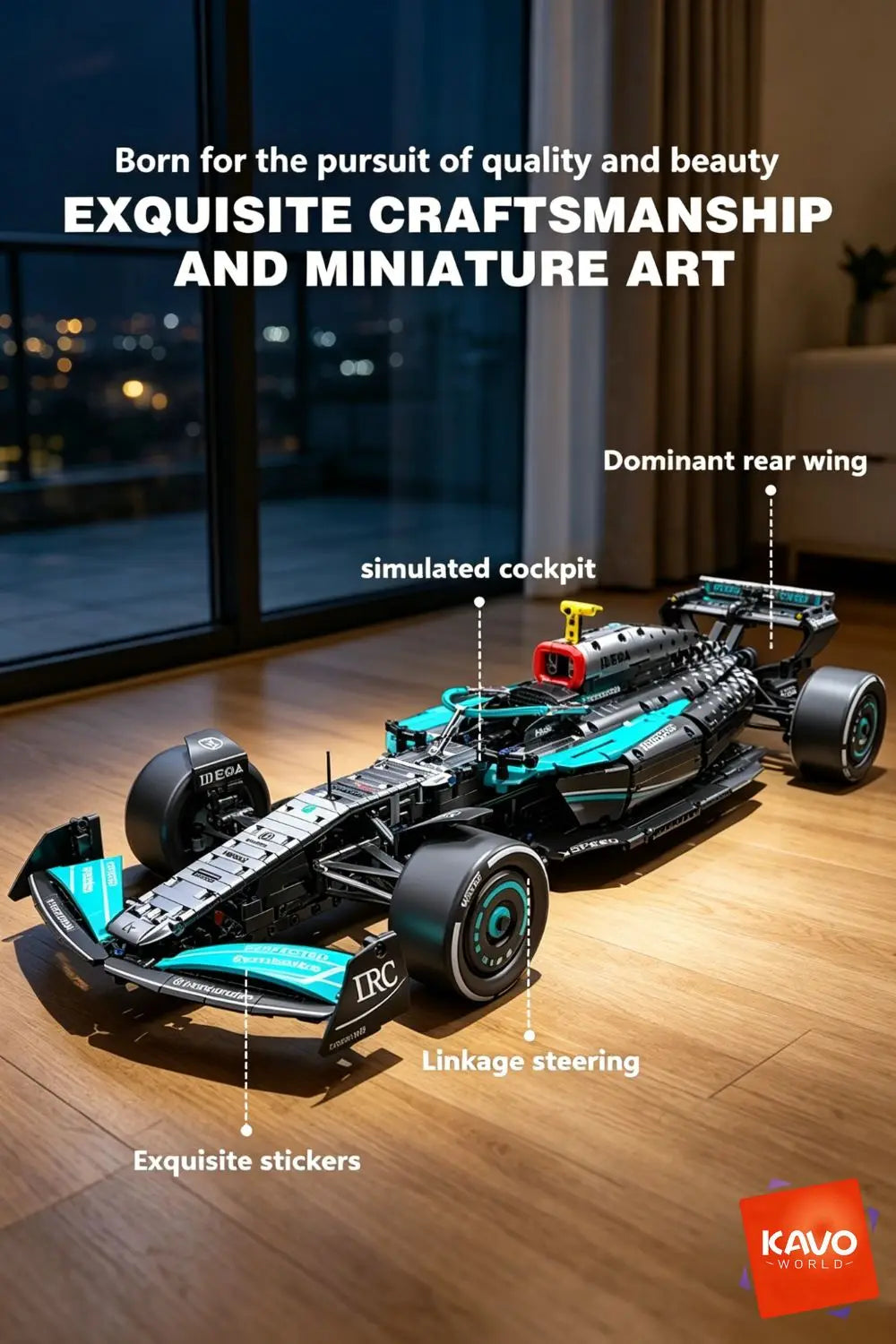 KAVOWORLD DIY Technical Champions Drift Racing Car Brick Model 1:8  Building Blocks Sports Car Puzzle Toys For Home Display Desktop Decor Interlocking Steering Mechanism Realistic Rear Wing Structure Birthday Christmas New Ye