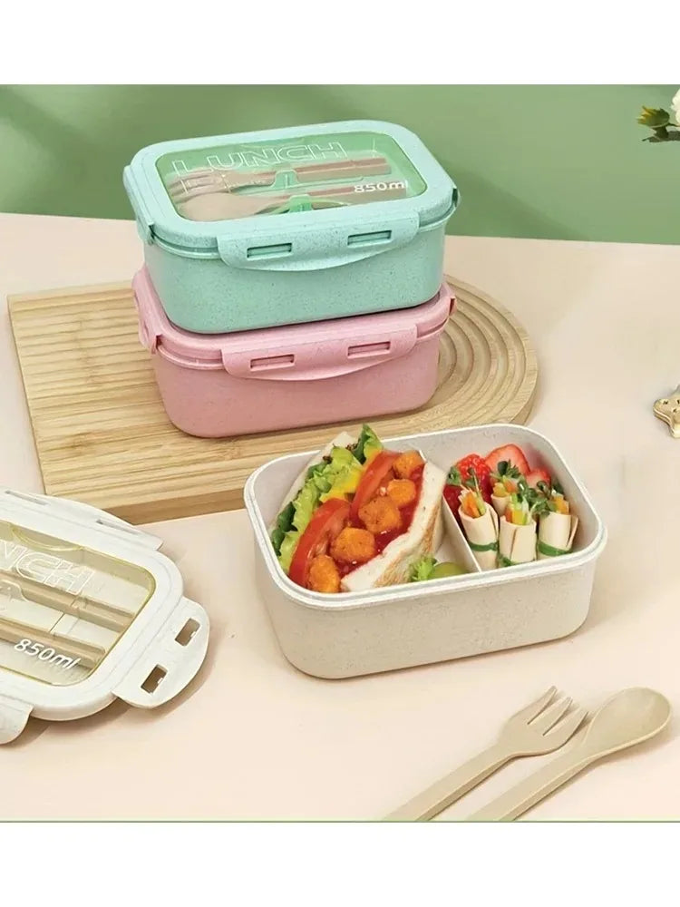1Pc Portable Microwavable Lunch Box Eco-Friendly Wheat Straw Bento Box Kitchen Food Container Lunch Box Home Accessories