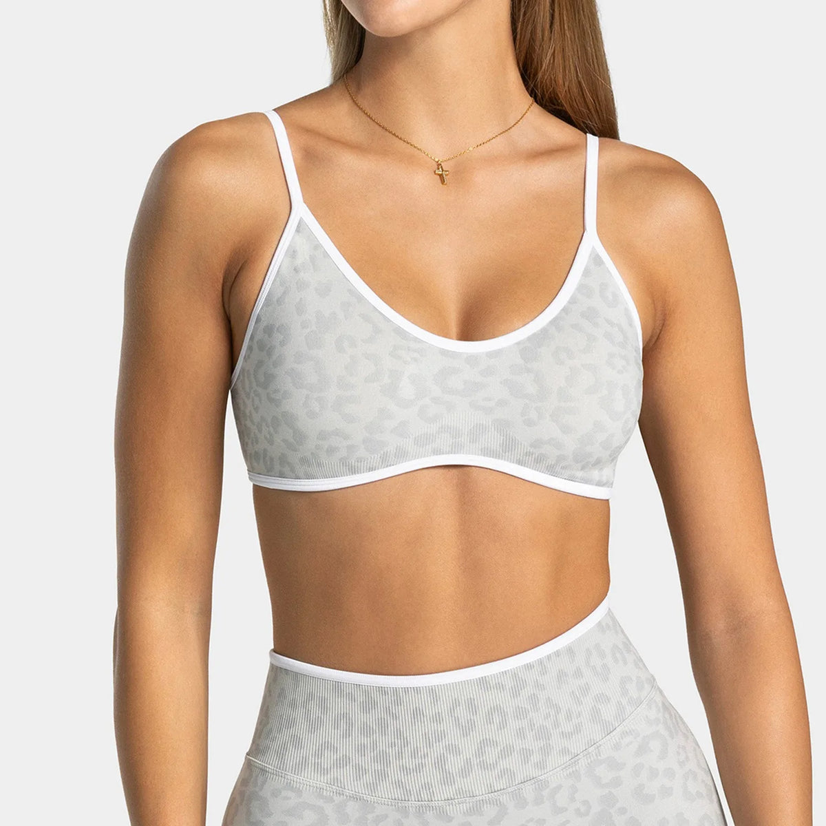 NO LOGO Women leopard print yoga fitness suit, contrasting edge sports bra high waisted leggings running cycling headband