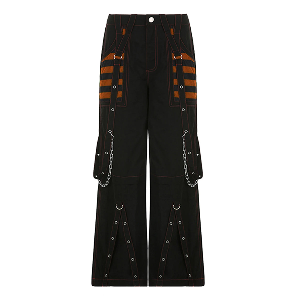 Women Fall Winter Cargo Jeans Striped Zipper Button Closure Loose Casual Trousers Streetwear with Pockets