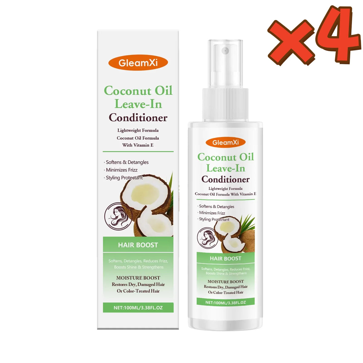 Gleamxi Coconut Oil Leave-In Conditioner Spray Softens Detangles Dry Tangled Minimizes Frizz Boosts Shine Hair Care Product