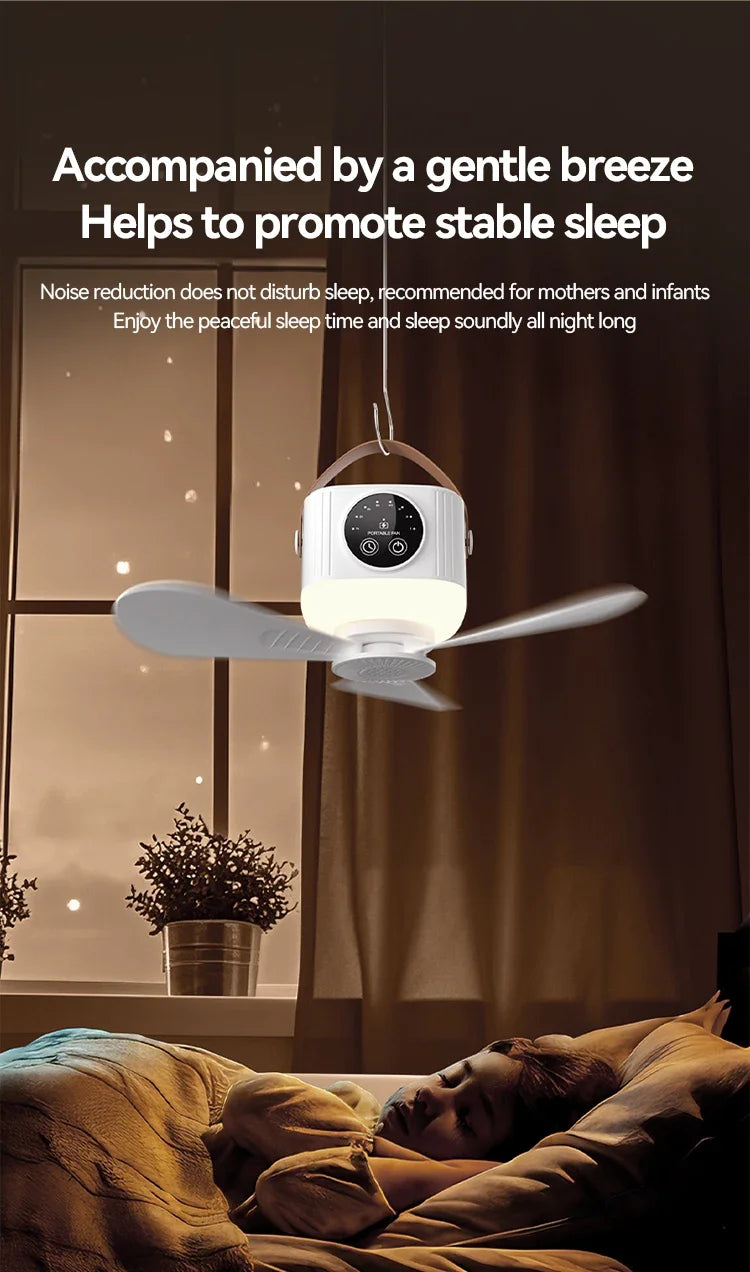 2026 New Portable Rechargeable Ceiling Fan Wireless USB Hanging Fan for Student Dorm Bed Outdoor Camping