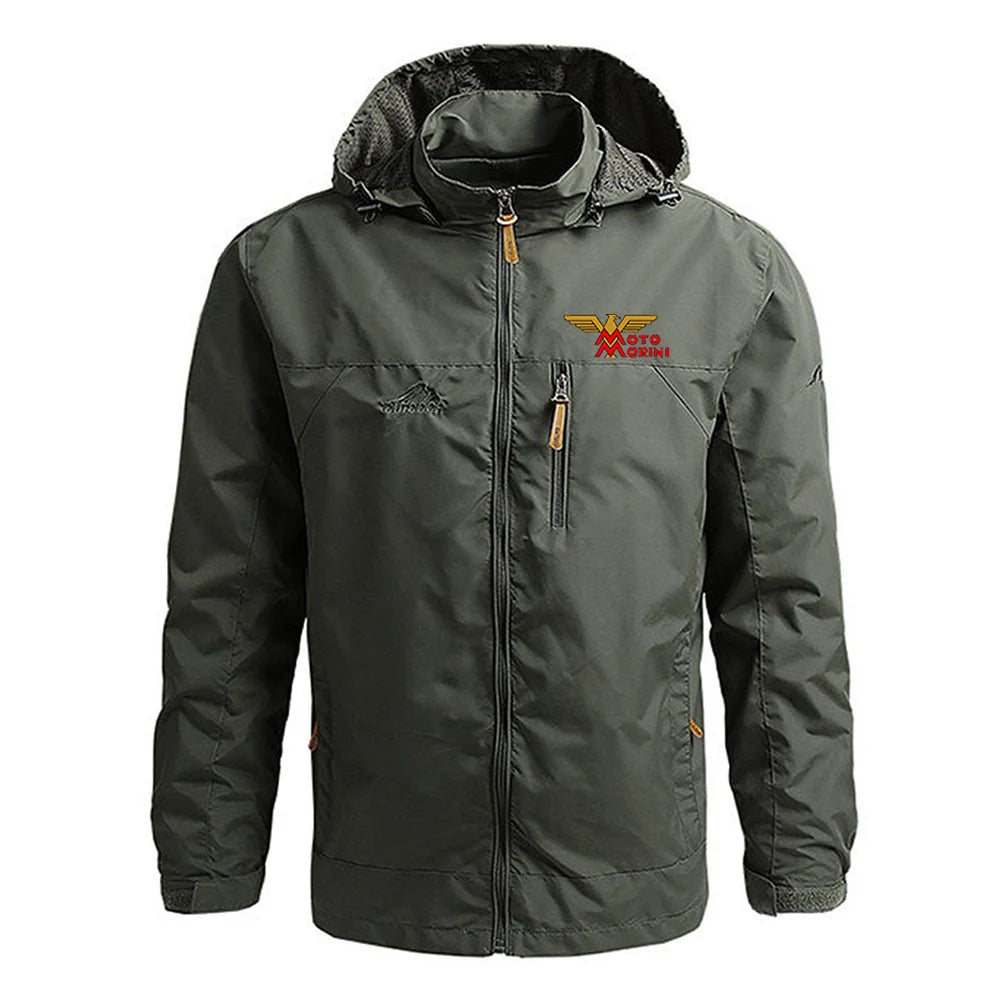 2024 Spring Autumn Mens Moto Morini Logo Print Popular Cardigan Zipper Detachable Hat Design Zipper Windproof Windbreaker Jacket