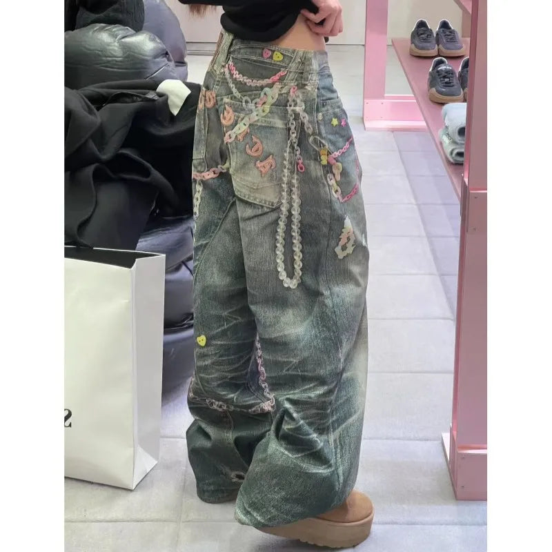 Summer American Retro Low Waist Wide Leg Women's Jeans Loose Drapey Tall Extended Length Hot Girls Korean Fashion Y2k Style Pant