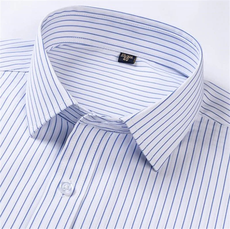 Men Formal Shirt Short Sleeve Office Solid Color Striped Fashion Business Pocket White Social Shirt Men's Clothing 5XL 6XL