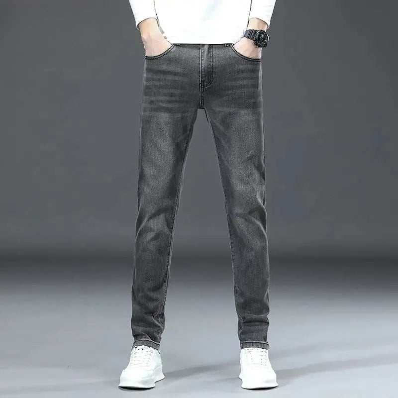 Men's Jeans Affordable Fashionable Elastic Slim Fit Light Straight-leg High-end Denim Long Pants Men's Trousers Denim Long Pants