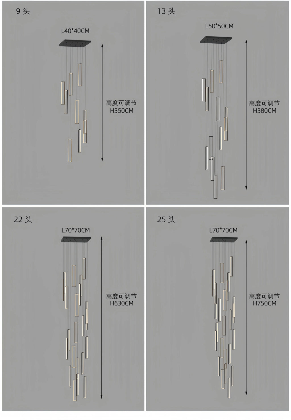 Modern Simple Staircase LED Chandeliers Aluminum Squarer Pendant Lights Loft Villa Duplex Exhibition Hall Decor Lighting Fixture