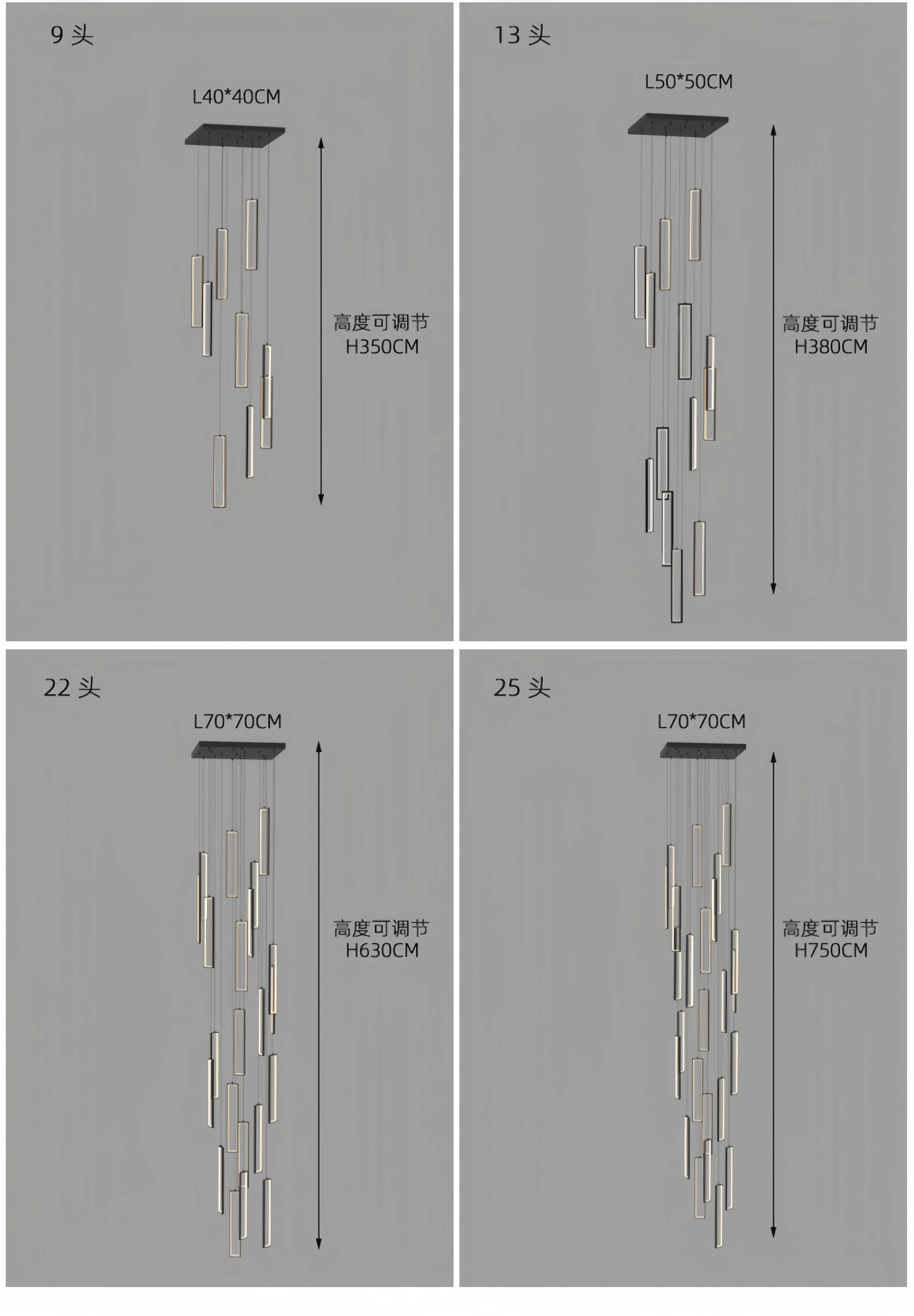 Modern Simple Staircase LED Chandeliers Aluminum Squarer Pendant Lights Loft Villa Duplex Exhibition Hall Decor Lighting Fixture