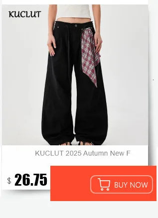KUCLUT 2025 Autumn Winter Fashion Niche Design Print Contrast Color Loose Jeans For Women Straight Wide-leg Denim Pant 1A1517