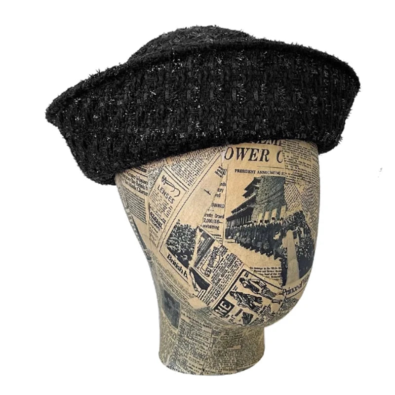 Fall Elegant Tweed Berets for Women Sailor Hat Japanese Versatile Naval Winter Fashion Party Warm Cute Jk Y2K Bucket Hat