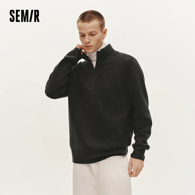 Semir Knitted Sweater Men Winter Half-Open Placket High Collar Wool Blend 2025 New Basic Pullover Men's Clothing